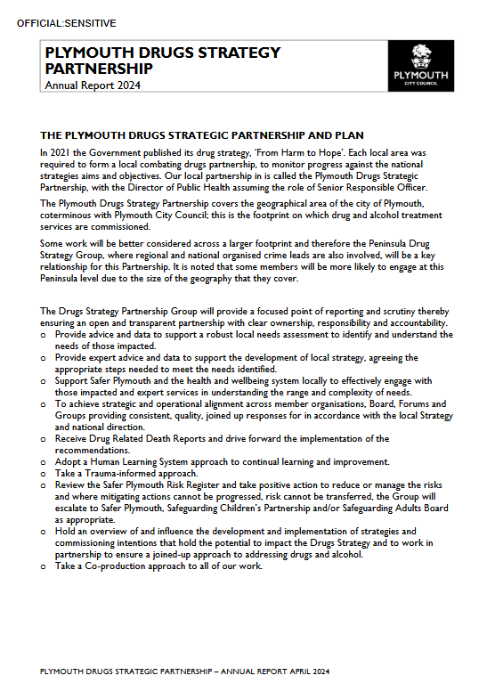 Screenshot of Plymouth Drugs Strategy Partnership - Annual Report 2024.